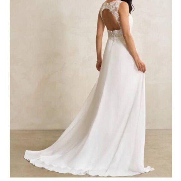 Azazie Women's Elegant Chiffon Lace Sequins Diamond‎ White Wedding Dress Size 0 - Picture 4 of 5